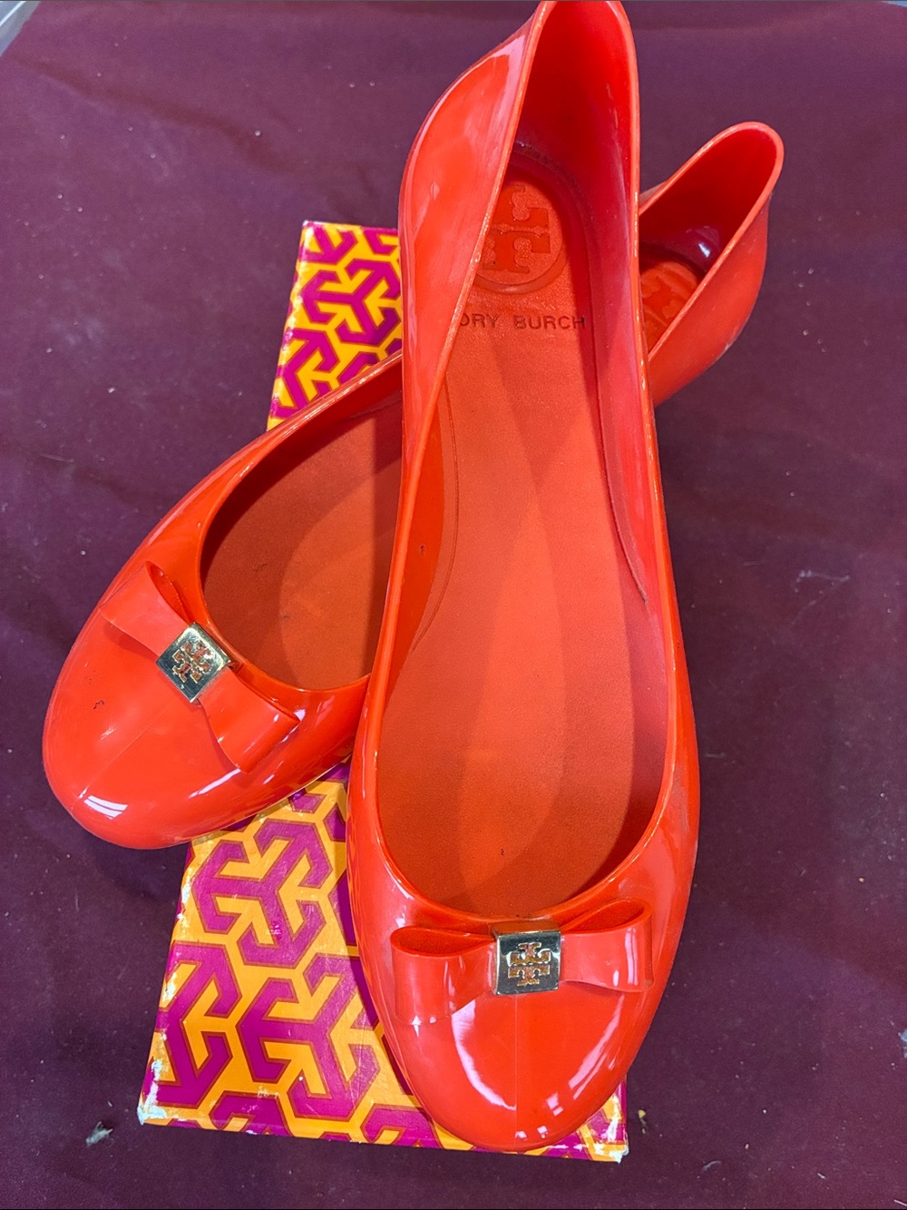 Tory Burch Orange Jelly Bow Flats